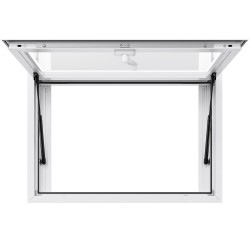 Palveluluukku alumiiniseos 92x61 cm kaksi liukuikkunaa hyönteisverkolla markiisiovi kaasujousi ruokarekkoihin