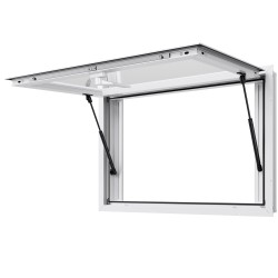 Palveluluukku alumiiniseos 92x61 cm kaksi liukuikkunaa hyönteisverkolla markiisiovi kaasujousi ruokarekkoihin