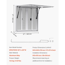 Myyntiluukku alumiiniseos 943x943 mm ruokarekkoihin 4 liukuikkunaa markiisiovi jopa 85 asteen hyttysverkko