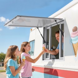 Myyntiluukku alumiiniseos 943x943 mm ruokarekkoihin 4 liukuikkunaa markiisiovi jopa 85 asteen hyttysverkko