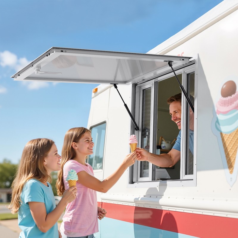 Myyntiluukku alumiiniseos 943x943 mm ruokarekkoihin 4 liukuikkunaa markiisiovi jopa 85 asteen hyttysverkko