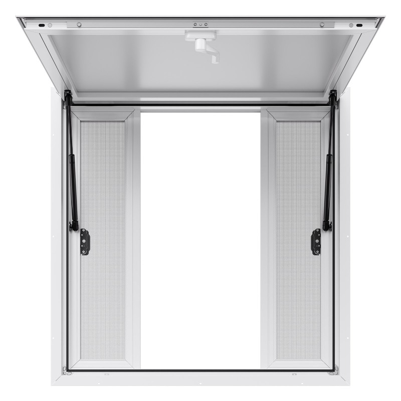 Myyntiluukku alumiiniseos 943x943 mm ruokarekkoihin 4 liukuikkunaa markiisiovi jopa 85 asteen hyttysverkko