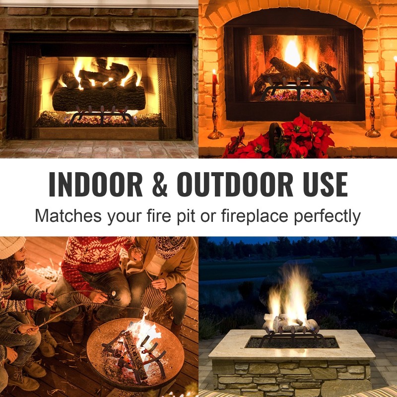 Polttopuuteline jauhemaalatusta teräksestä 19 mm tangoilla 6 jalkaa musta sisä- ja ulkotakkoihin