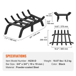 Polttopuuteline jauhemaalatusta teräksestä 19 mm tangoilla 6 jalkaa musta sisä- ja ulkotakkoihin