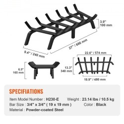 Tukkiritilä jauhemaalattua terästä 27-tuumainen 6 tukijalkaa takkaan ja puu-uuniin