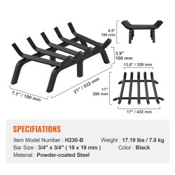 Takkaritilä pulverimaalattua terästä 21-tuumainen 6 tukijalkaa sisä- ja ulkotulisijoihin