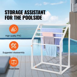 Allaspyyheteline 5 poikkipuuta PVC-muovi valkoinen trapetsimainen vapaasti seisova ulko- ja sisäkäyttöön