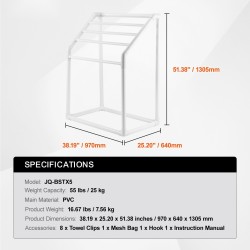 Allaspyyheteline 5 poikkipuuta PVC-muovi valkoinen trapetsimainen vapaasti seisova ulko- ja sisäkäyttöön