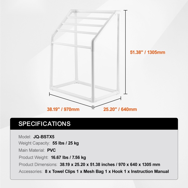 Allaspyyheteline 5 poikkipuuta PVC-muovi valkoinen trapetsimainen vapaasti seisova ulko- ja sisäkäyttöön