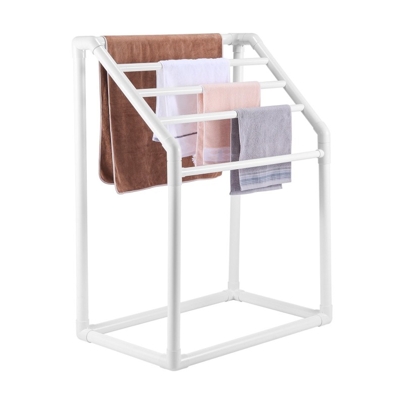 Allaspyyheteline 5 poikkipuuta PVC-muovi valkoinen trapetsimainen vapaasti seisova ulko- ja sisäkäyttöön