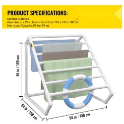 Pyyheteline muovinen ulkokäyttöön 8 tankoa kolmionmuotoinen valkoinen 138x138x140 cm