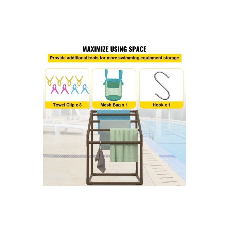 Pyyheteline PVC-rakenteinen viisi tankoa trapetsimuotoinen vapaasti seisova ulkokäyttöön mukana kahdeksan pyyhepidikettä