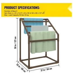 Pyyheteline PVC-rakenteinen viisi tankoa trapetsimuotoinen vapaasti seisova ulkokäyttöön mukana kahdeksan pyyhepidikettä