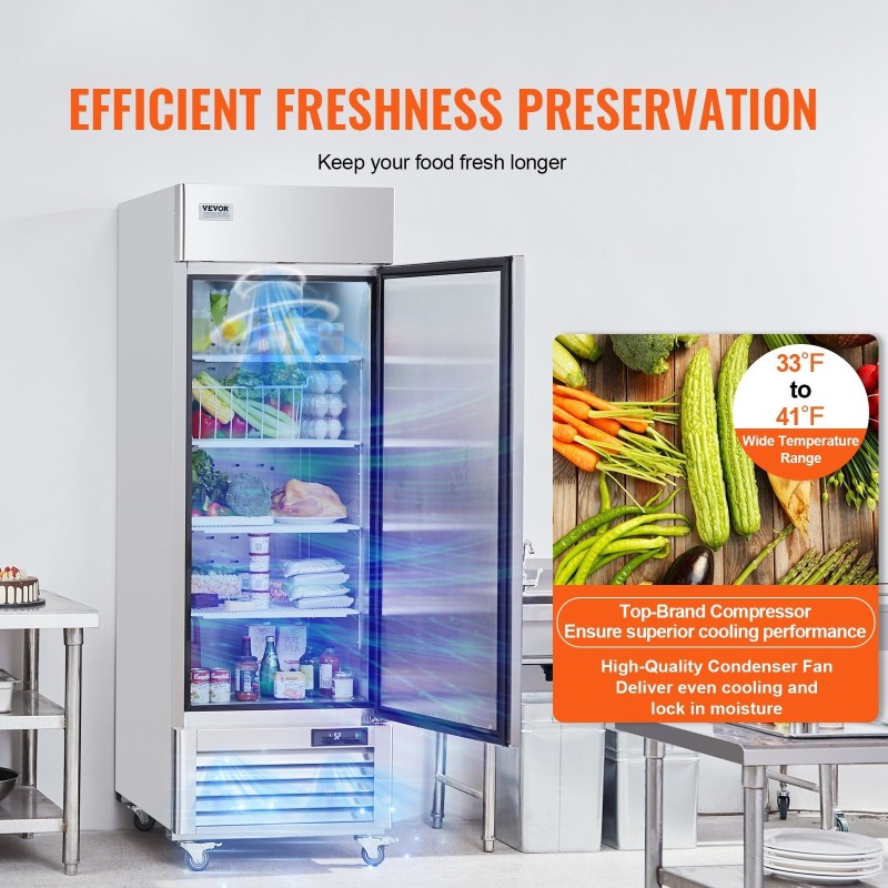 Yhden oven kaupallinen jääkaappi tilavuus 570 litraa ruostumatonta terästä kolme hyllyä