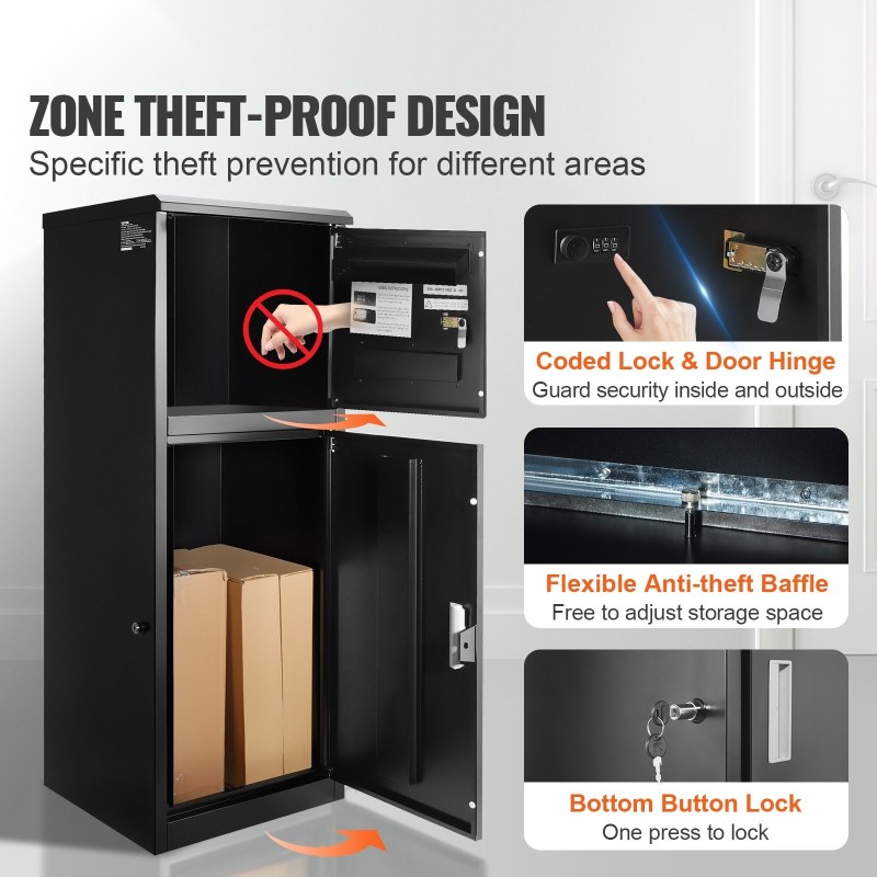 Pakettien toimituslaatikko sinkitty teräs 41,1 x 40,1 x 111,8 cm numerolukolla