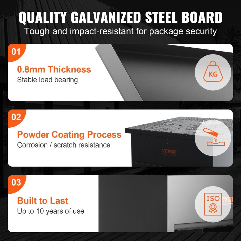 Pakettilaatikko ulkokäyttöön tilava sinkitystä teräksestä koodilukolla musta