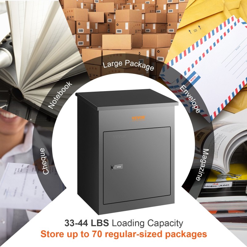 Pakettilaatikko ulkokäyttöön tilava sinkitystä teräksestä koodilukolla musta