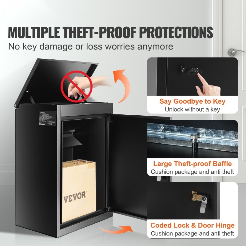 Lukittava ulkopostilaatikko 0,8 mm sinkitty teräs koko 39×27×52 cm musta