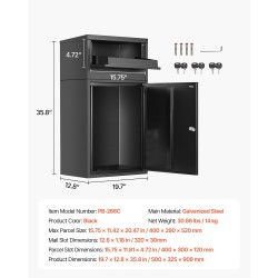 Lukittava pakettilaatikko galvanoidusta teräksestä säänkestävä varkaudenestoinen musta