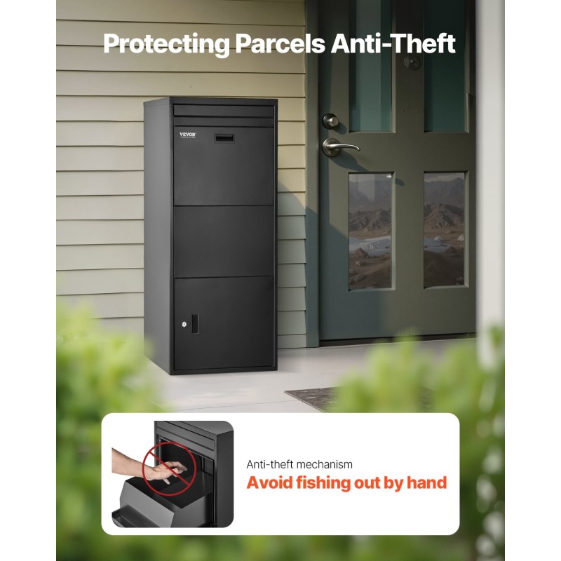 Pakettipostilaatikko galvanoidusta teräksestä ulkokäyttöön säänkestävä musta numeroyhdistelmälukolla suuri kapasiteetti