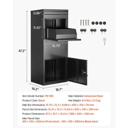 Pakettipostilaatikko galvanoidusta teräksestä ulkokäyttöön säänkestävä musta numeroyhdistelmälukolla suuri kapasiteetti