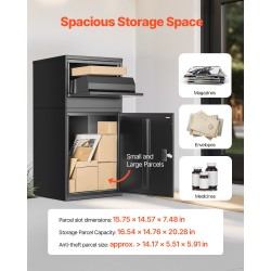 Pakettilaatikko galvanoidusta teräksestä 980 mm korkea lukittava musta ulkokäyttöön