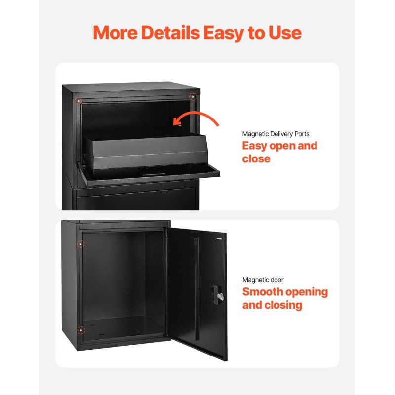 Pakettilaatikko galvanoidusta teräksestä 980 mm korkea lukittava musta ulkokäyttöön