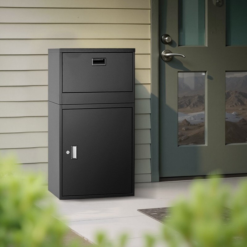 Pakettilaatikko galvanoidusta teräksestä 980 mm korkea lukittava musta ulkokäyttöön