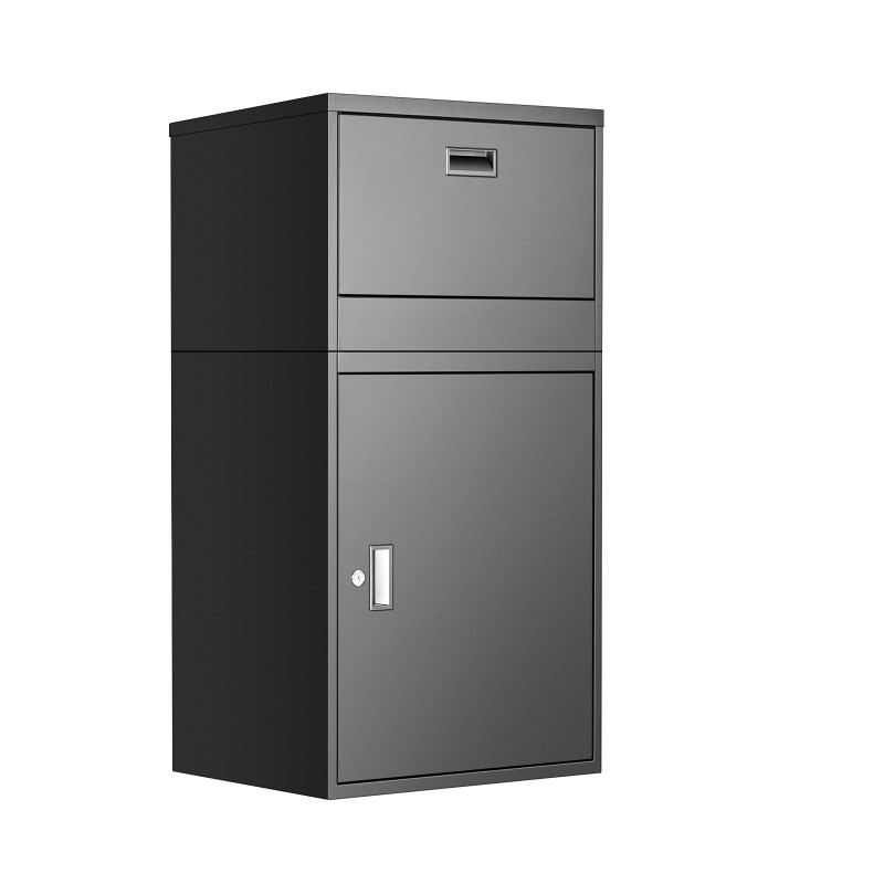 Pakettilaatikko galvanoidusta teräksestä 980 mm korkea lukittava musta ulkokäyttöön