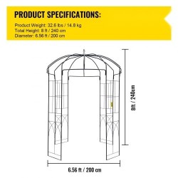 Teräksinen lintuhäkin muotoinen huvimaja korkeus 2,4 metriä leveys 2 metriä