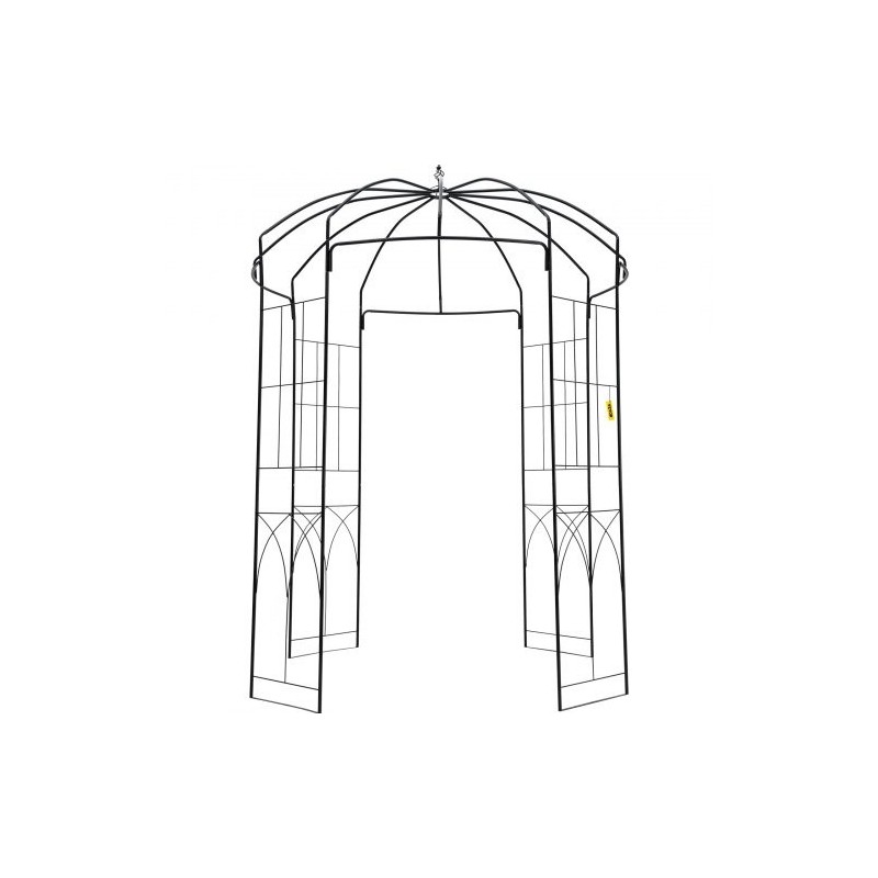 Teräksinen lintuhäkin muotoinen huvimaja korkeus 2,4 metriä leveys 2 metriä