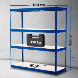 Raskas metallihylly 160x180x60 cm säädettävä 350 kg/hylly