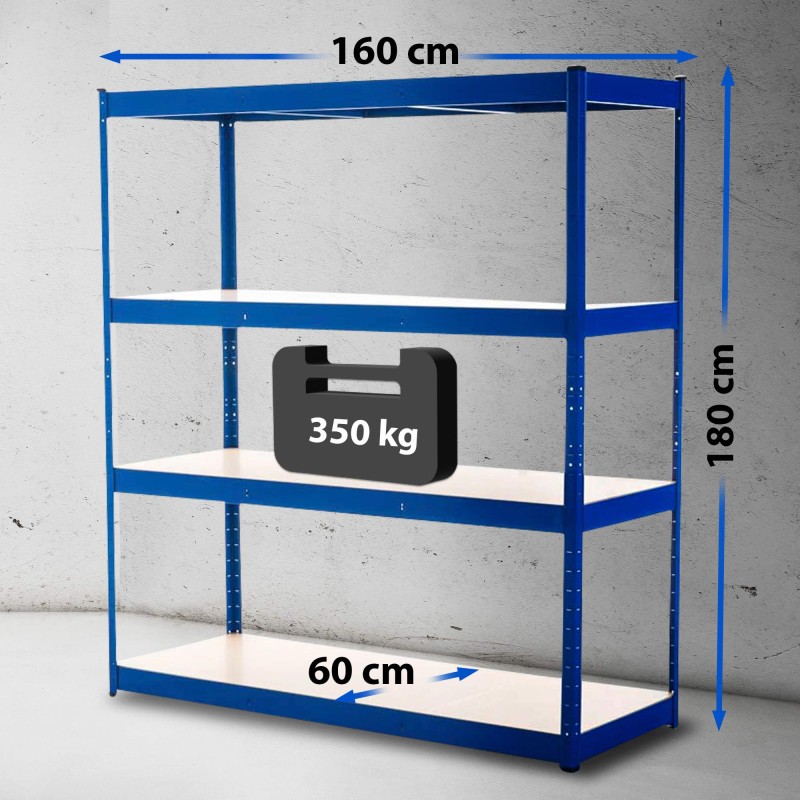 Raskas metallihylly 160x180x60 cm säädettävä 350 kg/hylly