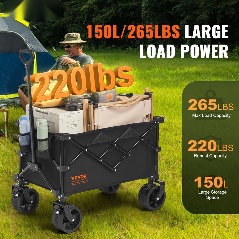 Taittuva kärry rautarunko 600D kangas 150 L noin 120 kg maksimikuorma maastorenkaat