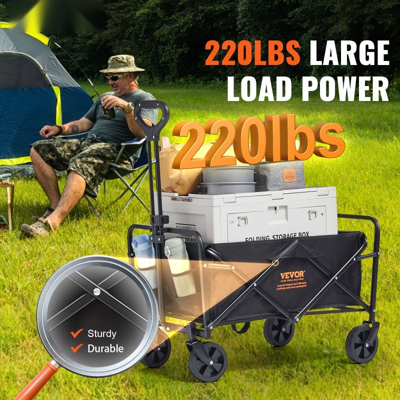 Kokoontaitettava vaunu rautarunkoinen 600D Oxford-kangas 12,7 cm pyörillä 99,8 kg kantavuus