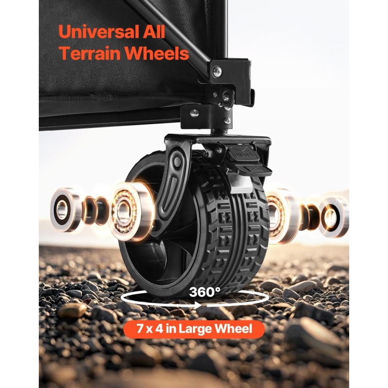 Taitettava kärry teräsrunko 300L tilavuus 204 kg kantavuus jatkettu perälauta maastopyörillä