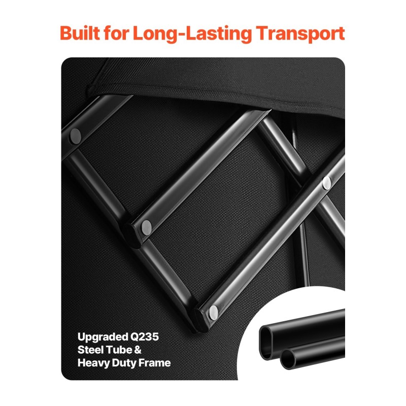 Taitettava kärry teräsrunko 300L tilavuus 204 kg kantavuus jatkettu perälauta maastopyörillä