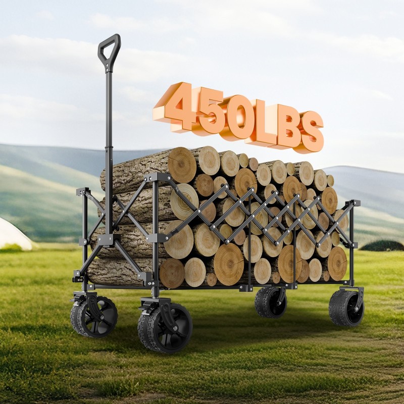 Taitettava kärry teräsrunko 300L tilavuus 204 kg kantavuus jatkettu perälauta maastopyörillä