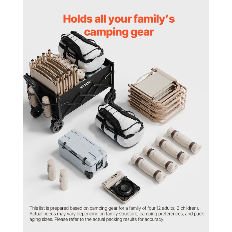 Kokoontaitettava kärry 120 l kantavuus 102 kg korkeussäädettävä kahva kaikialustaiset pyörät