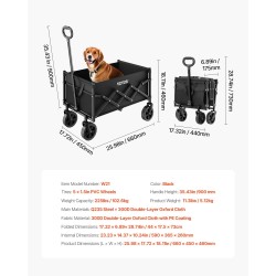 Kokoontaitettava kärry 120 l kantavuus 102 kg korkeussäädettävä kahva kaikialustaiset pyörät