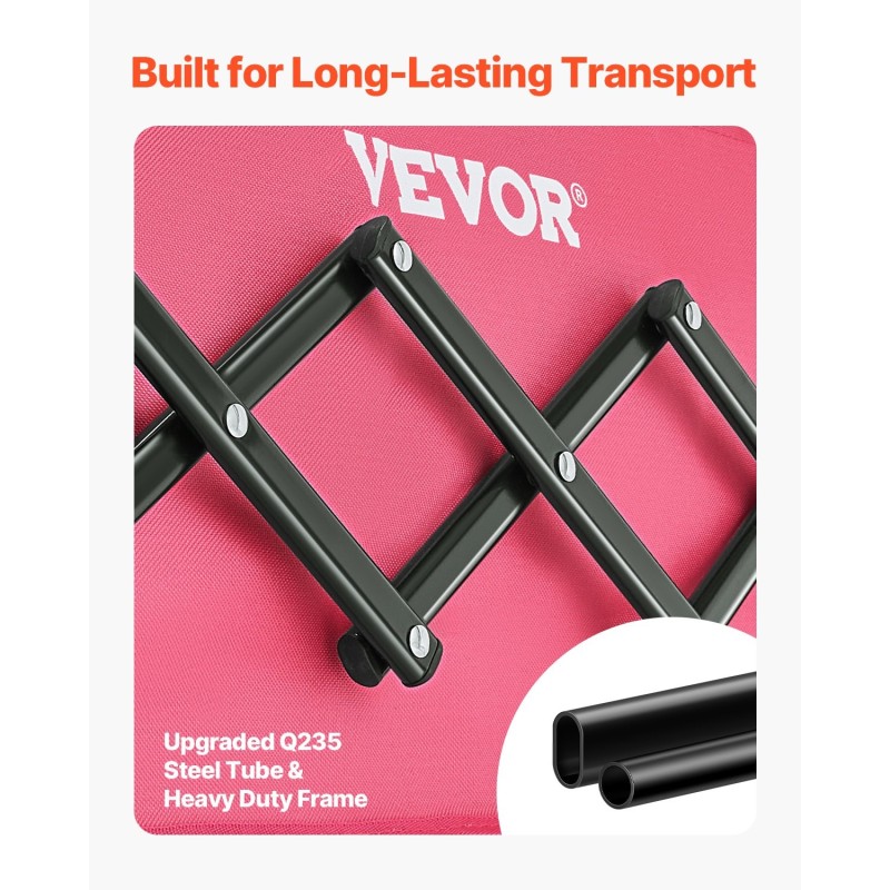 Taittuva kuljetusvaunu 120 l 102,6 kg teräsrunko maastorenkaat säädettävä kahva vaaleanpunainen musta