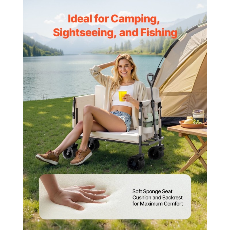 Taitettava kuljetusvaunu tilavuus 220 l 249 kg kantavuus muuntuu penkiksi khaki