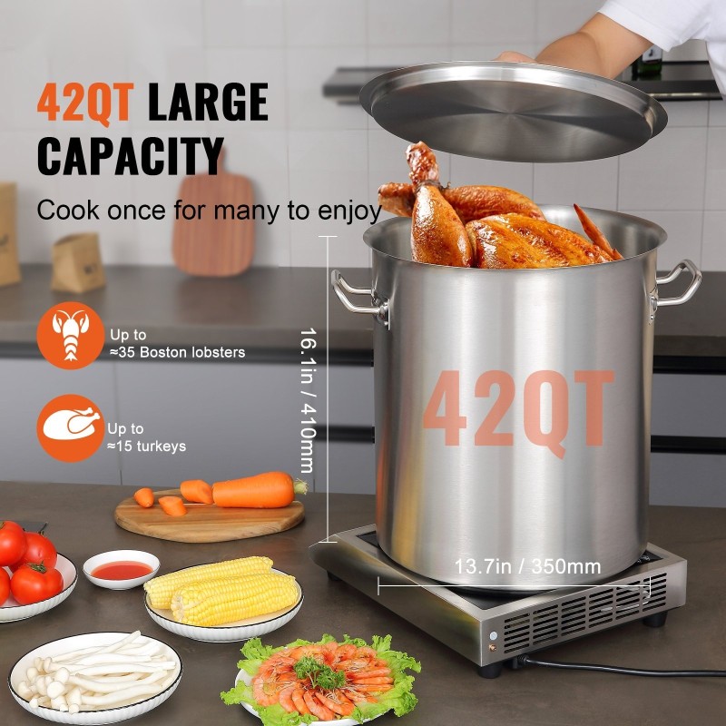 Ruostumaton teräksinen keittokattila 18/8 39,7 l induktioyhteensopiva kansi ja kahvat