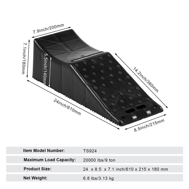Huoltoramppi PP-muovi 9071,8 kg kantavuus 14 cm nostokorkeus kaksipyöräisille akseleille