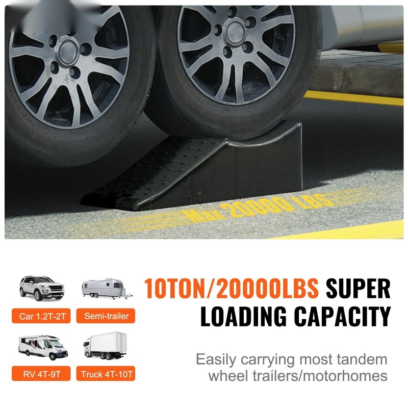 Tandem-pyöräramppi PP-muovi 10 t kuormankesto 140 mm nostokorkeus 2 kpl