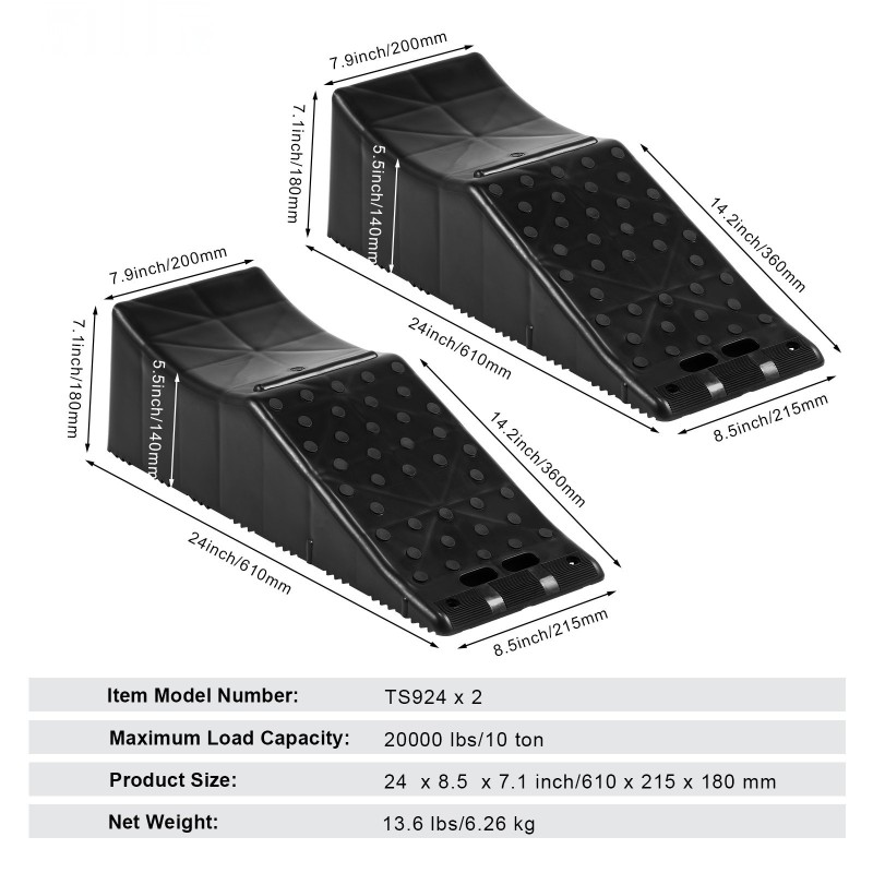 Tandem-pyöräramppi PP-muovi 10 t kuormankesto 140 mm nostokorkeus 2 kpl