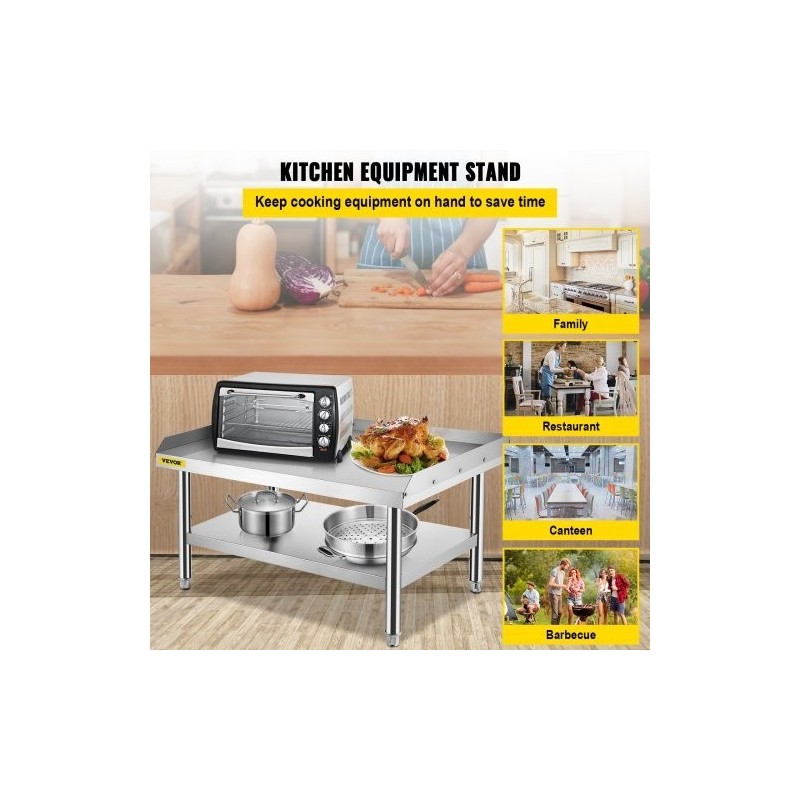 Kaksitasoinen ruostumaton teräs työpöytä ja laitealusta 152x76x61 cm säädettävällä alahyllyllä