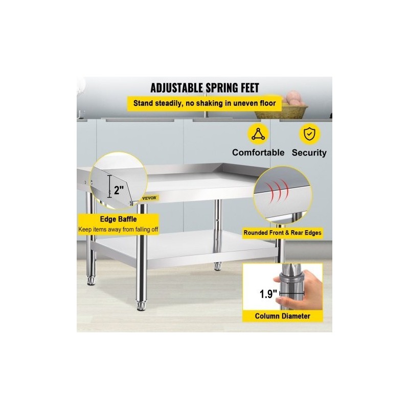 Kaksitasoinen ruostumaton teräs työpöytä ja laitealusta 152x76x61 cm säädettävällä alahyllyllä