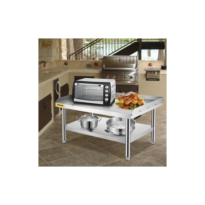 Kaksitasoinen ruostumaton teräs työpöytä ja laitealusta 152x76x61 cm säädettävällä alahyllyllä