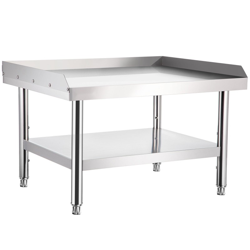Ruostumaton teräspöytä 122×76×61 cm kaksitasoinen säädettävällä alahyllyllä ammattikeittiöön